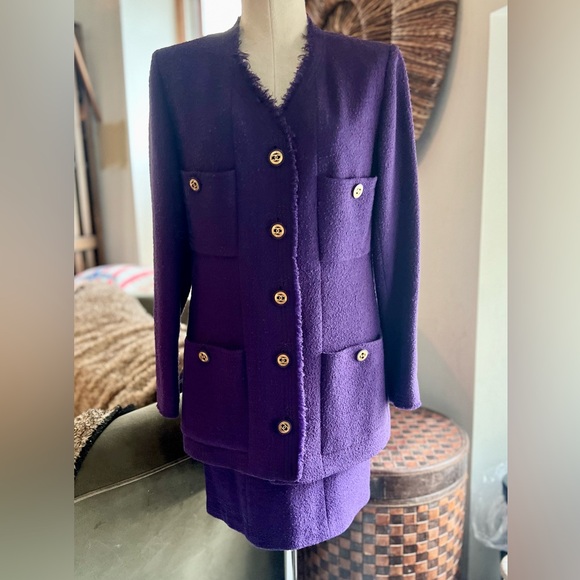 CHANEL Collection 26 Purple Blazer and Skirt Suit 42
